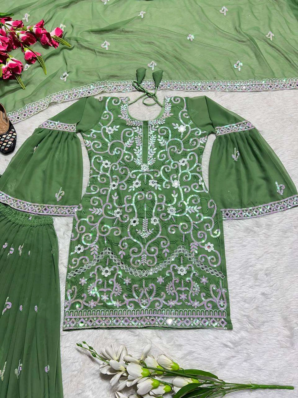 Vardan Ethnic Md 3003 Heavy Georgette Wholesale Designer Readymade Sharara Suit Catalog — Wholesale Salwar Suits, MPA wholesale from Surat - Gallery Image 4
